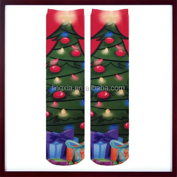 
China Socks Factory Wholesale Custom Print Socks Knee High, Fashion Design 3D Printed Sublimation Socks For Christmas 