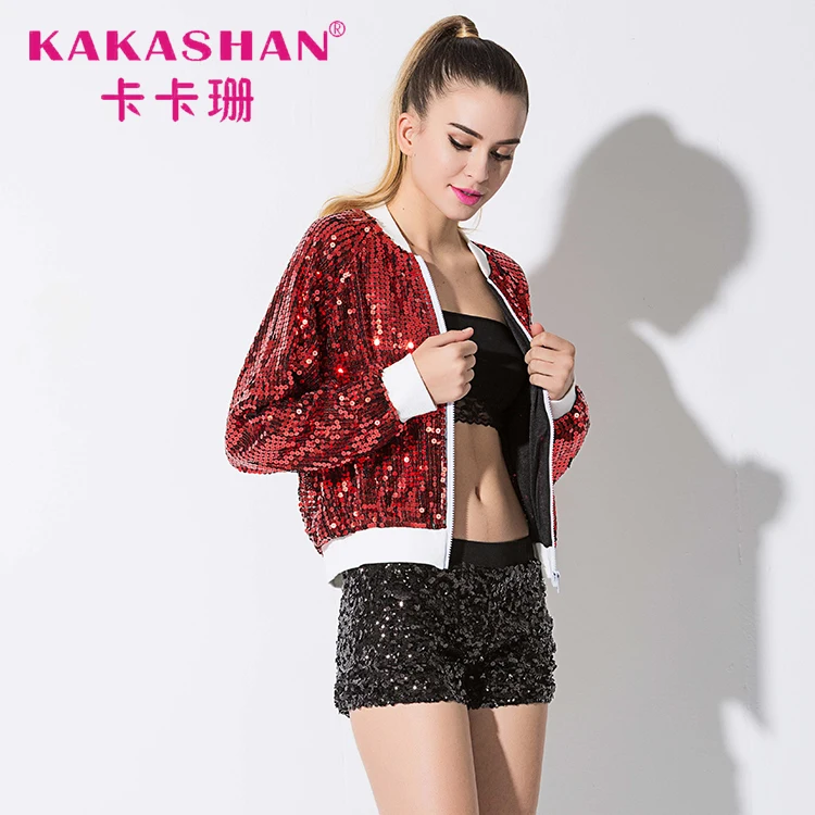 Hip Hop Dance Costumes Girls Dance Wear Sequin Jacket