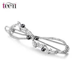 LUOTEEMI Fashion New Luxury Cubic Zircon CZ Wedding Bridal Hair Accessories Jewelry Fancy Black Natural Pearl Hair Pins