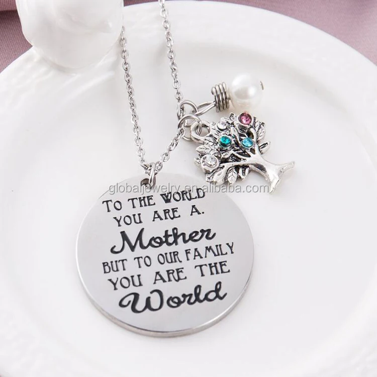 
My Family Tree Charms Necklace Crystal Necklace Mother Gifts Pendant 