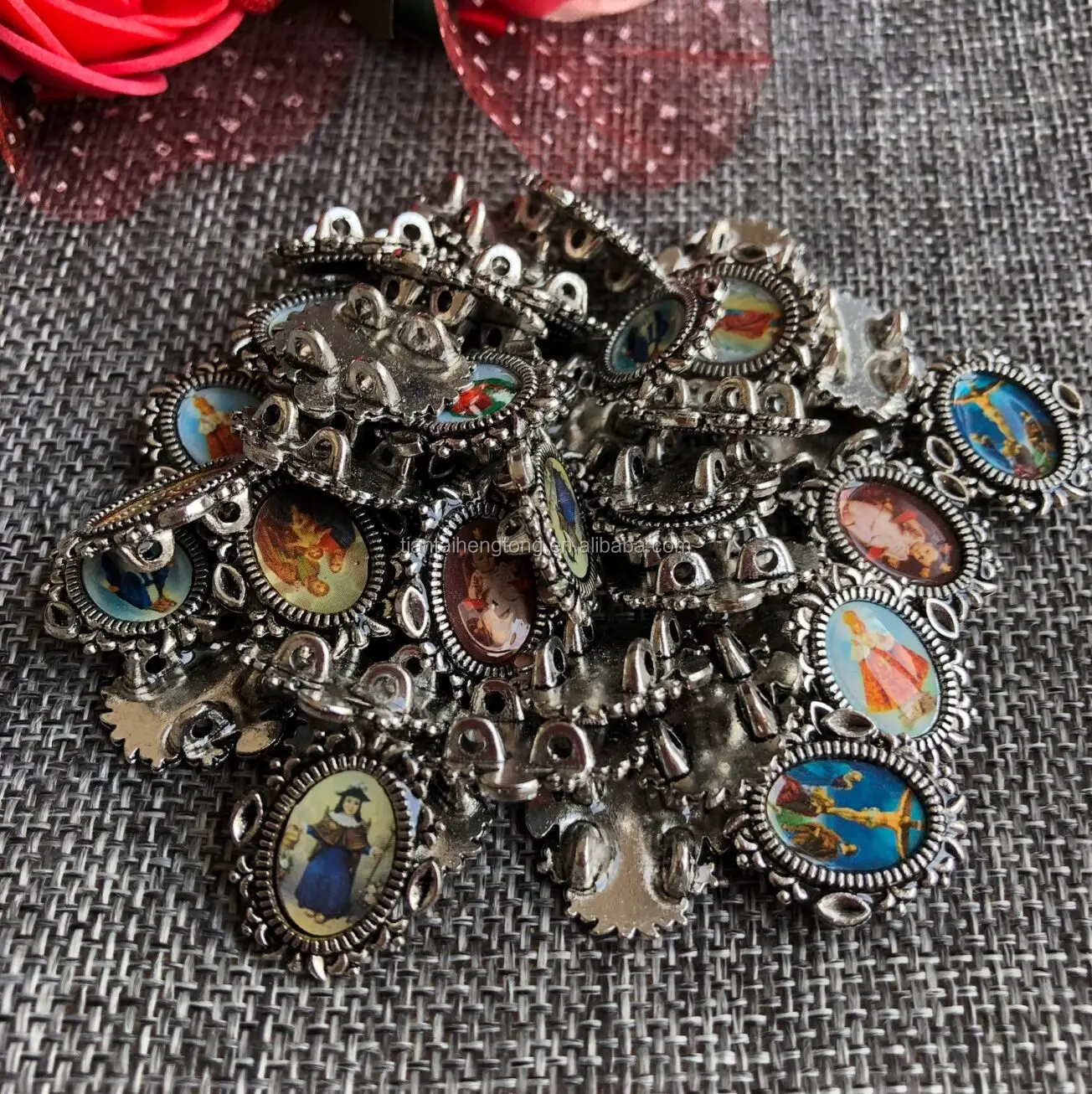 antique silver plating Assorted twelve images alloy panel for saint bracelet catholic bracelet part