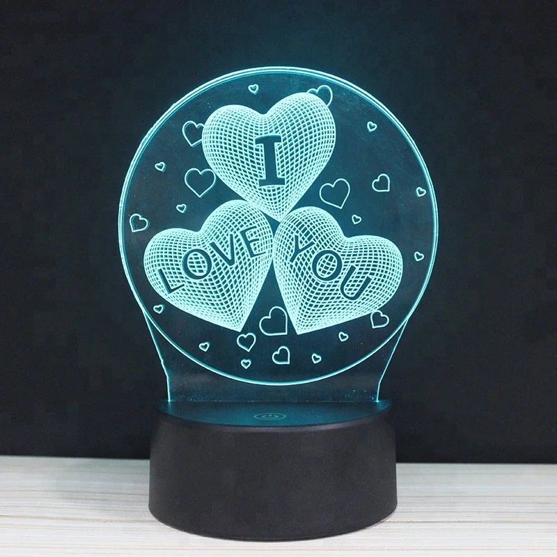 3D illusion lamp romantic sweet love heart night lamp touch sensor led light multi-colors changing  for room lighting wedding