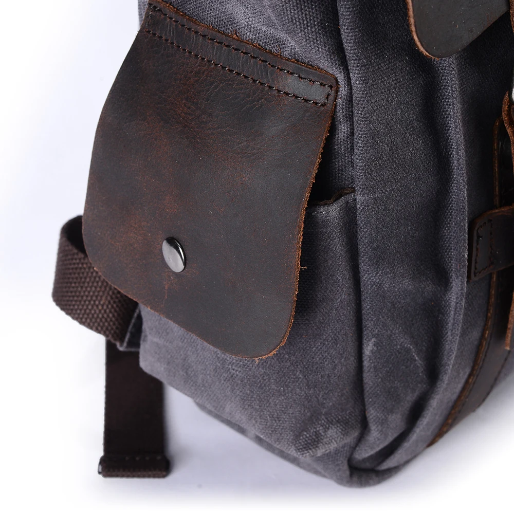 Waxed cotton canvas  bags OEM China Factory Leather backpack Canvas Sport Backpack