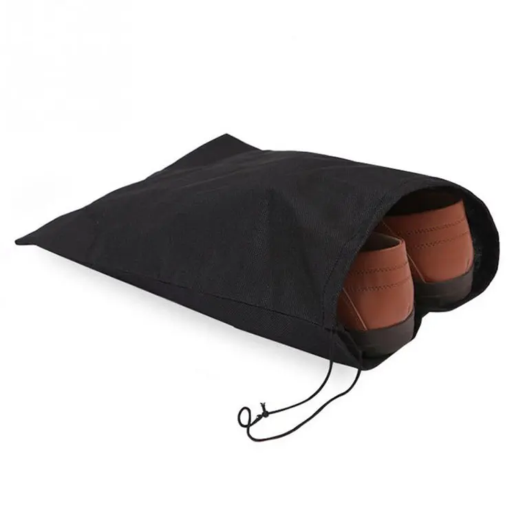 High quality custom logo eco friendly black cotton drawstring non woven shoe bag