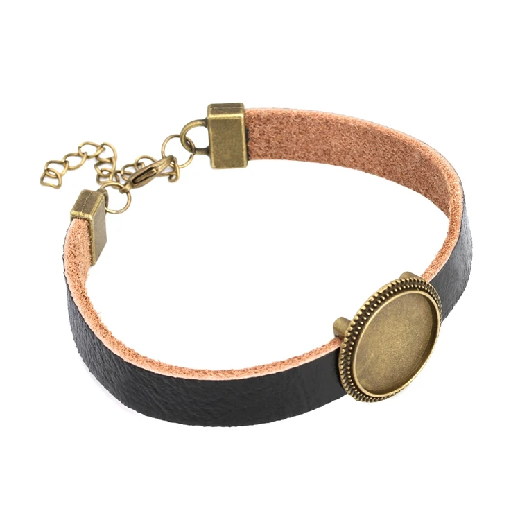 10mm wholesale flat genuine leather bangle tray cabochon bracelet blanks for DIY jewelry accessories making