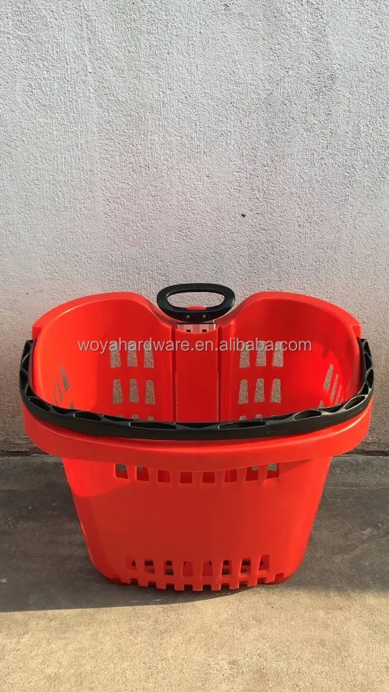 50L aluminum handle plastic shopping basket with 2 wheels