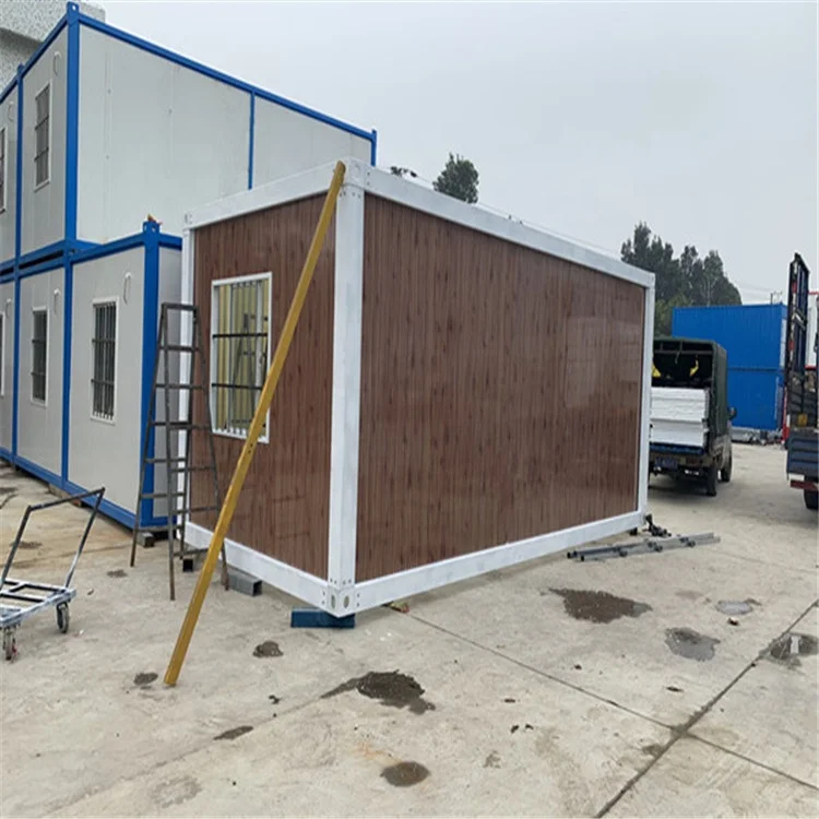 Container House Kits with Glass Door and Wooden Style Appearance for Exhibition Hall
