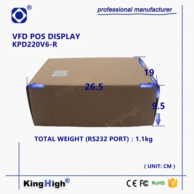 POS Customer Display Unit RS232 Port POS System VFD Display KPD220V6-R