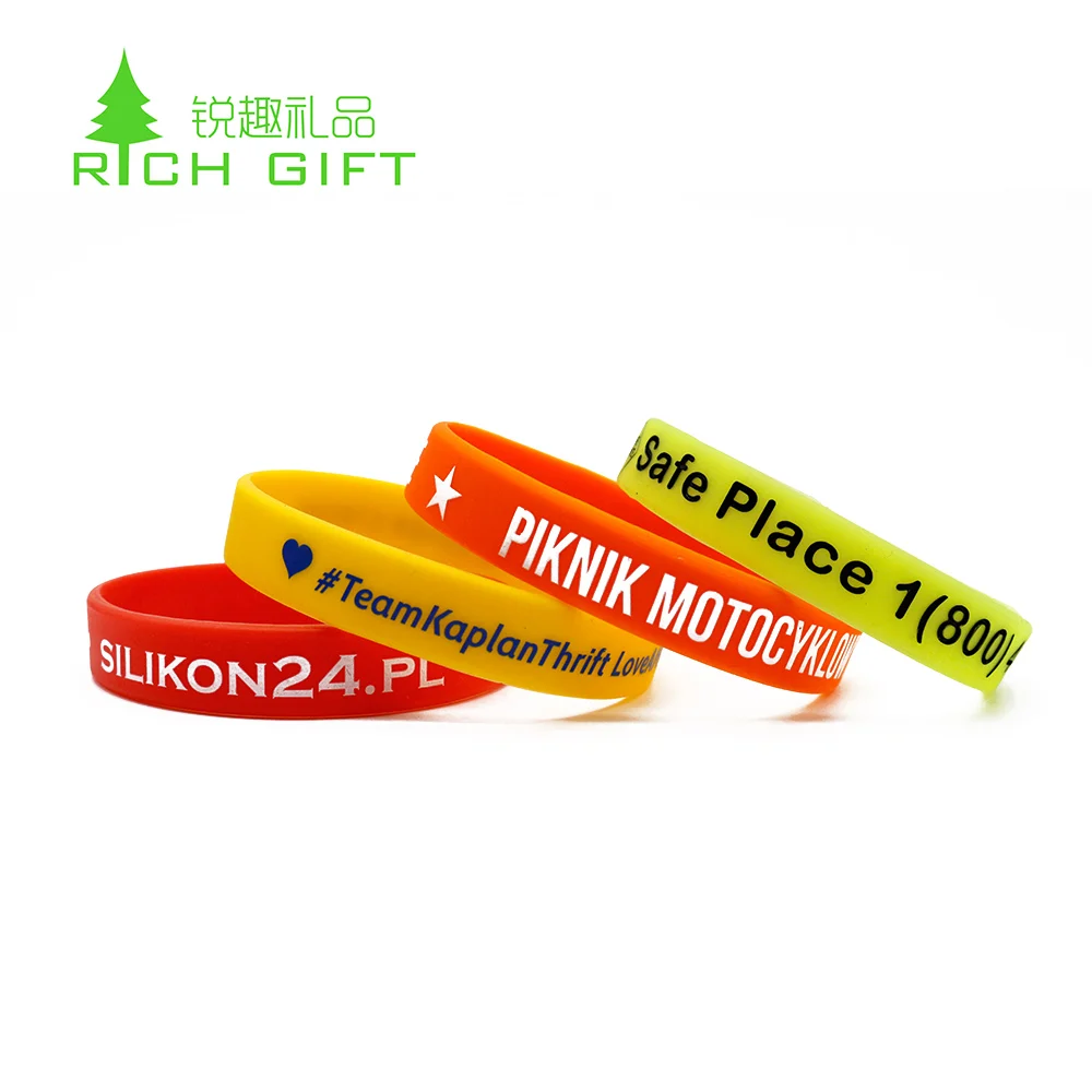 Cheap custom rainbow ink printing flag black debossed thin adjustable festival sport recycled rubber silicone bracelet wristband