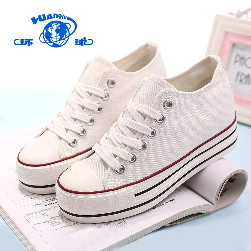
HUANQIU Comfort Injection Lace-Up White Black Canvas Woman Shoe 