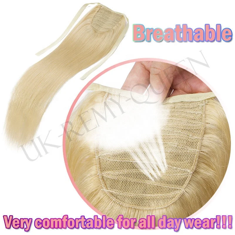 Medium brown silky straight High quality human hair ponytail drawstring