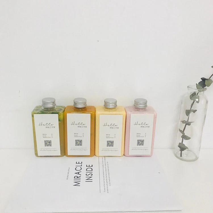 Wholesale 350ml milk tea beverage bottle  liquor bottle with sealed aluminum cover