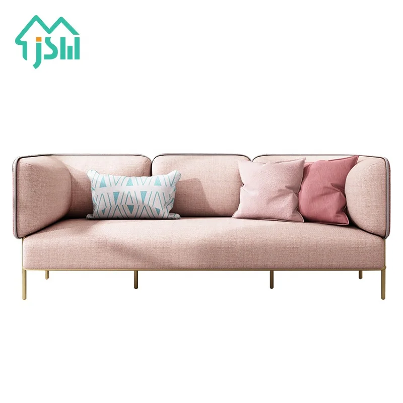 Wholesale Modern Furniture Living Room Metal Leg Pink 2 or 3 Seater Sectional Fabric Sofa