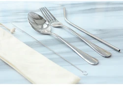 Customized logo dinnerware cutlery set modern design simple plain food safe travel cutlery set with pouch