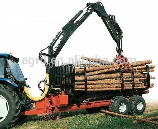 Трактор использует лес гидравлический бревен трейлер деревянный пикап грузоподъемный прицеп бревен с краном грейфер