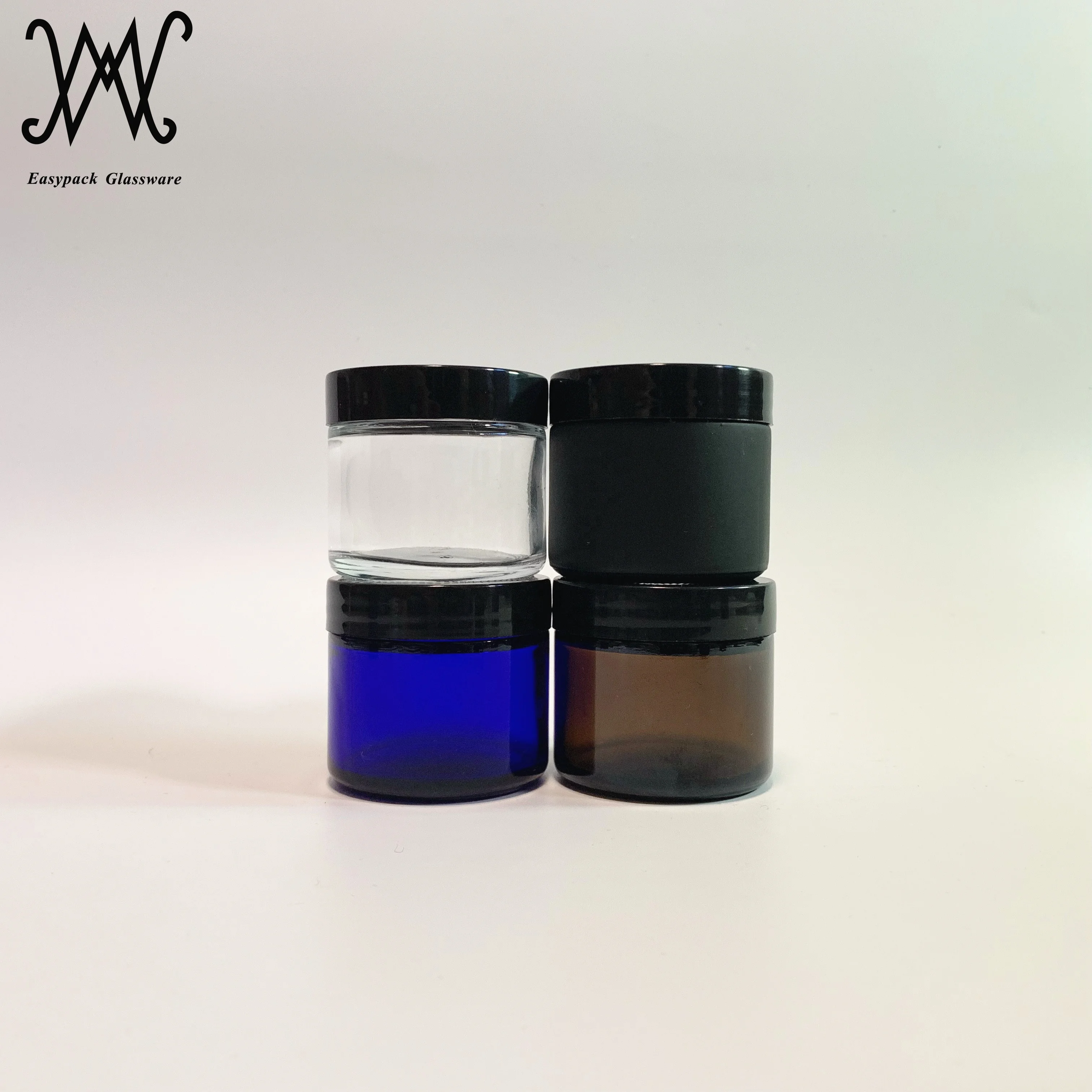 1oz 2oz 4oz 8oz straight sided round amber glass cosmetic jar with black plastic lid BPA free container