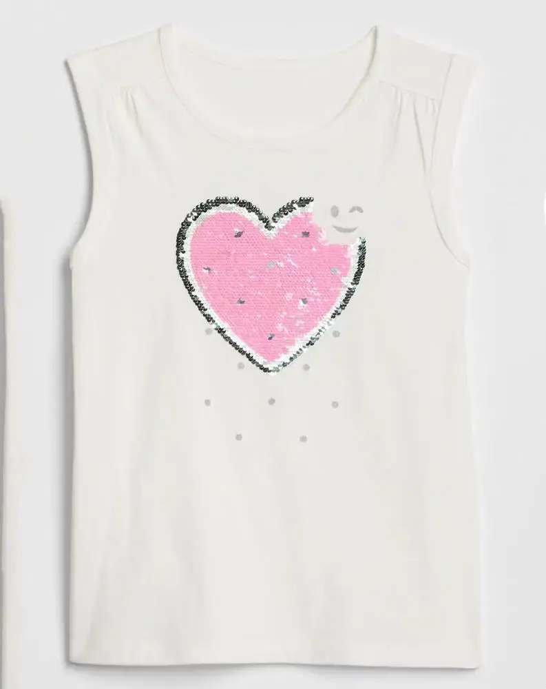 
Wholesale price OEM custom brand 100% cotton colorful kids tank top with sequins embroidery pattern 