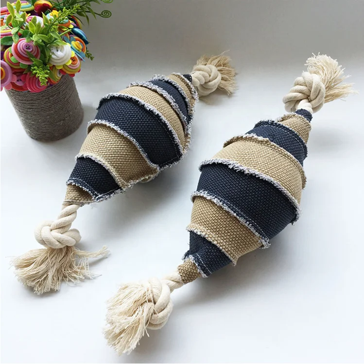 Pet talking toy linen cotton rope gnawing rugby dog toy