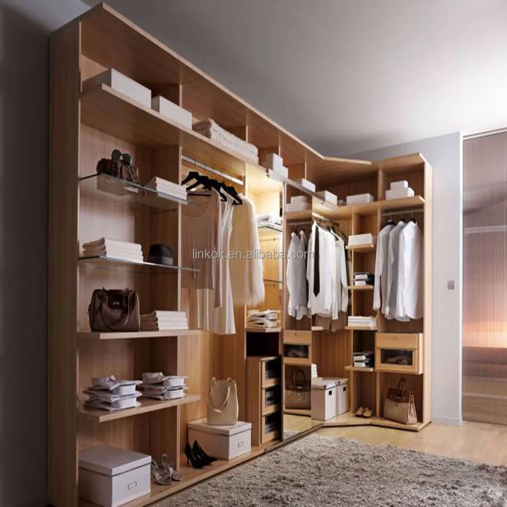 U shaped walk in cabinet for clothes with dressing table design