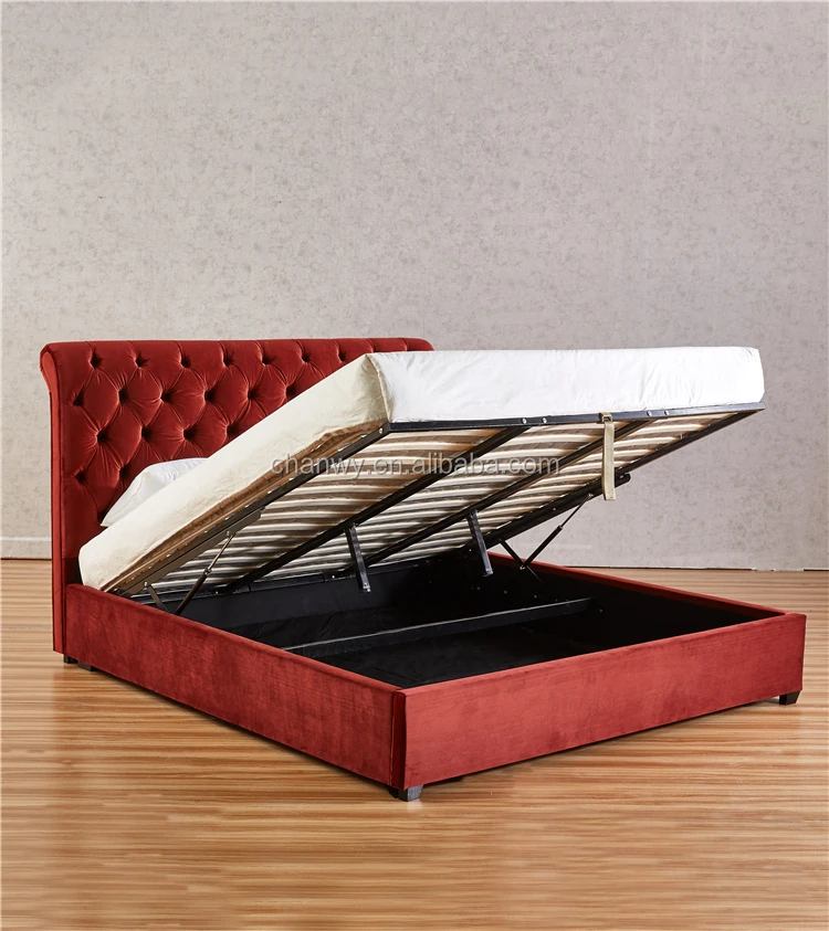 Luxurious Red Colour Velvet Fabric Bed with High Headboard