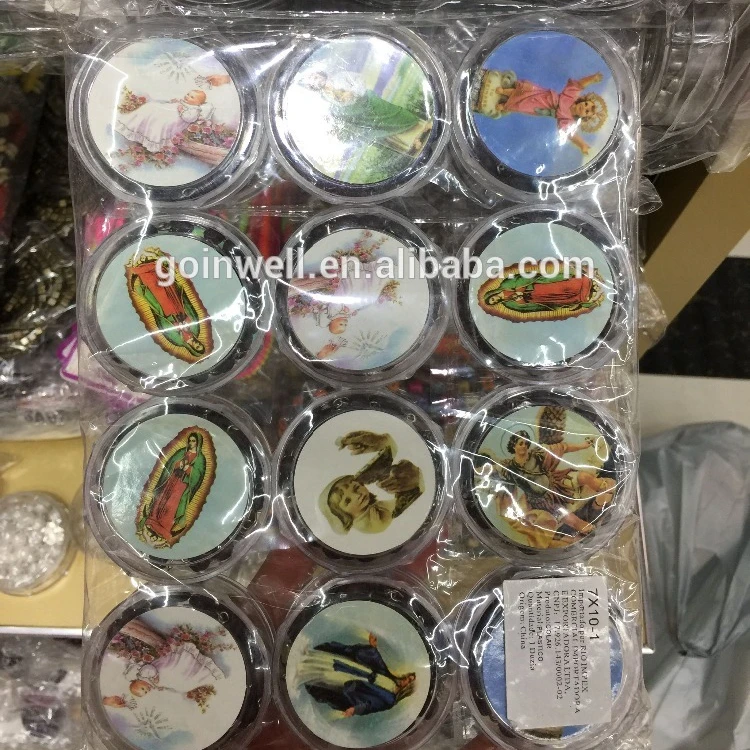 jesus virgen godfather cheap plastic rosary box, catholic round rosary box