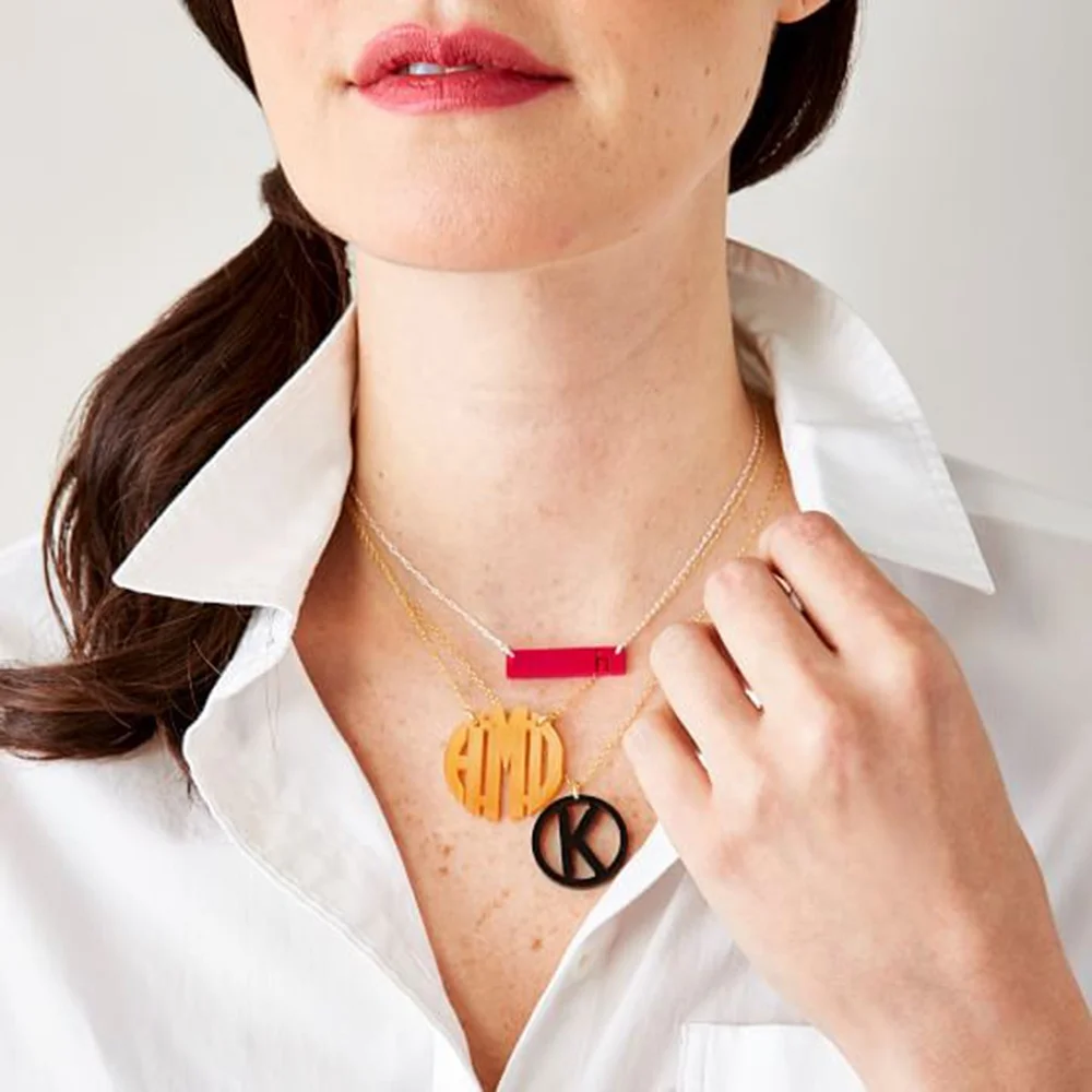 GAN017 personalised custom made name or word laser cut kitsch acrylic brand gold chain fashion wholesale necklace with name