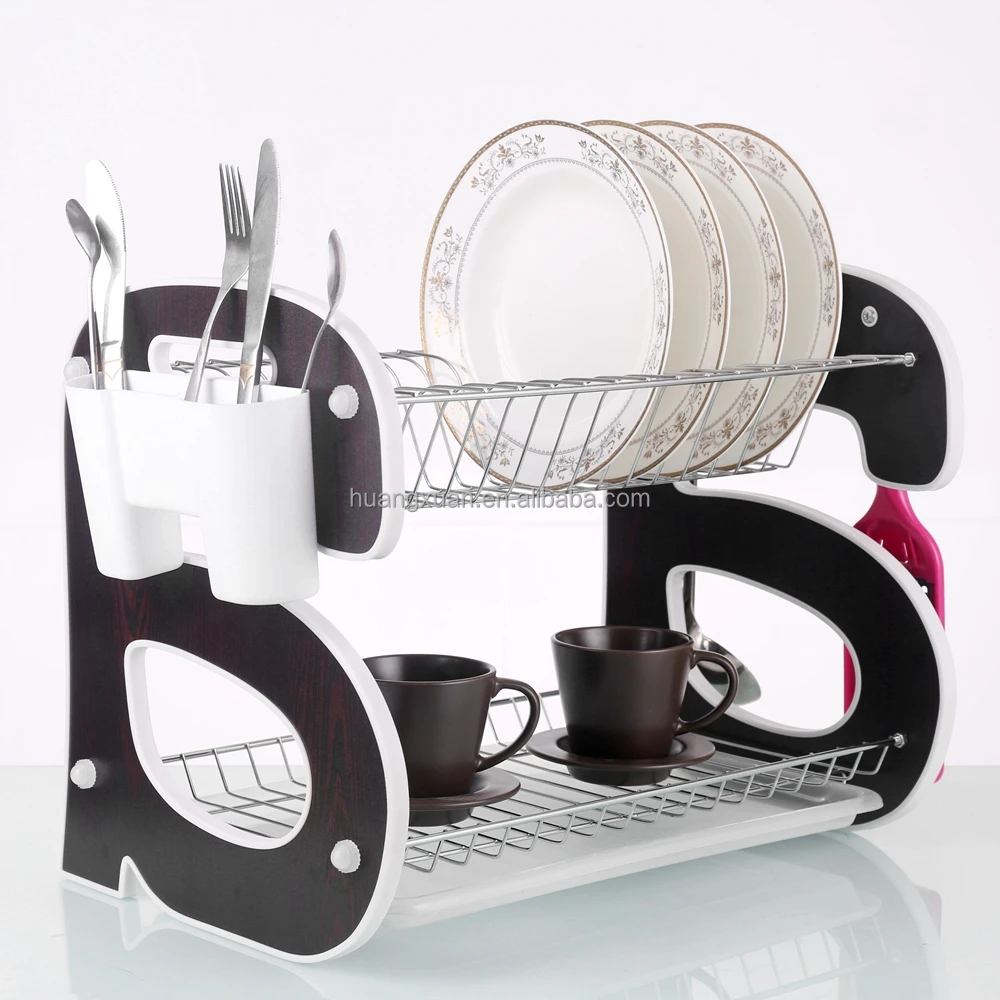 
Kitchen accessory polished two tier metal stainless steel kitchen dish rack wooden dish rack 