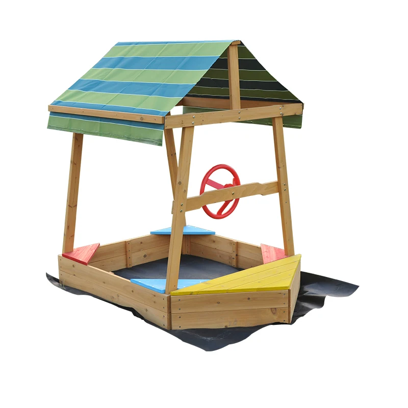 
Kids Boat Sandbox With Canopy Steering Wheel And Bench  (60739501921)
