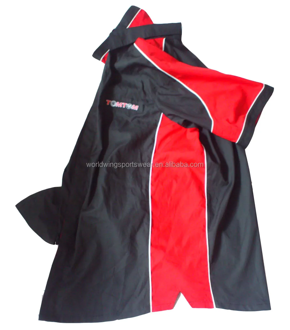 
Mens custom 65% polyester 35% cotton black and red panels embroidered mechanic work shirt 