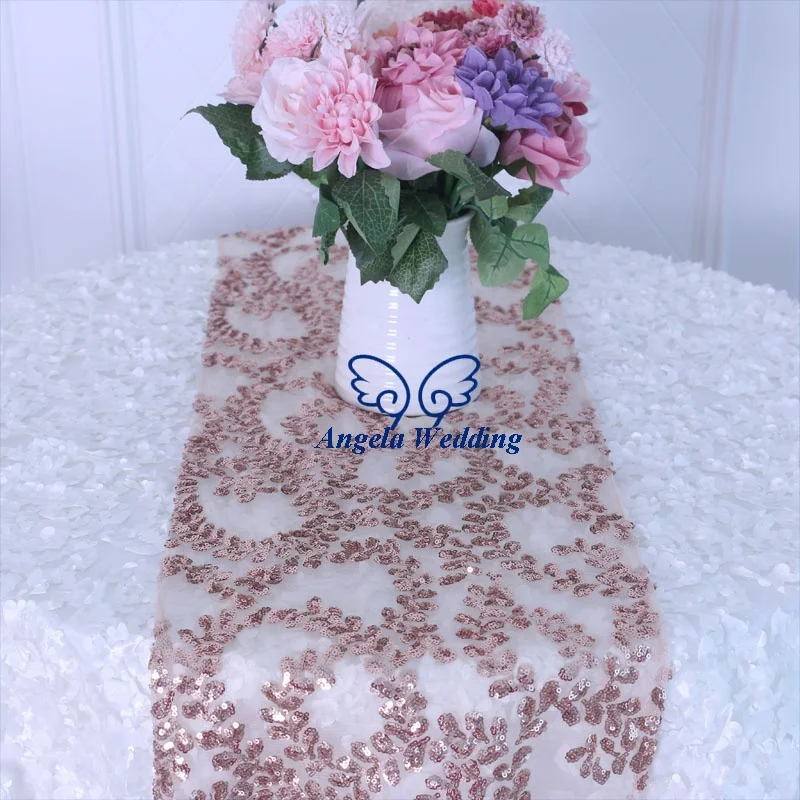 RU022A Ready to ship Hot sale Gorgeous new 2020 Angela Wedding wedding table decoration floral rose gold sequin table runner