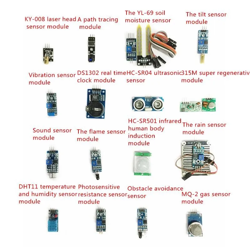 
16pcs/lot Raspberry Pi 3&Raspberry Pi 2 Model B the sensor module package 16 kinds of sensor 