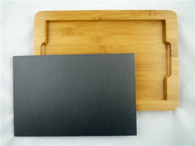 Made In China Modern Sustainable Plate Dish 36*25*2cm Black Slate Fruit Tray Rectangle Wooden Slate Trays