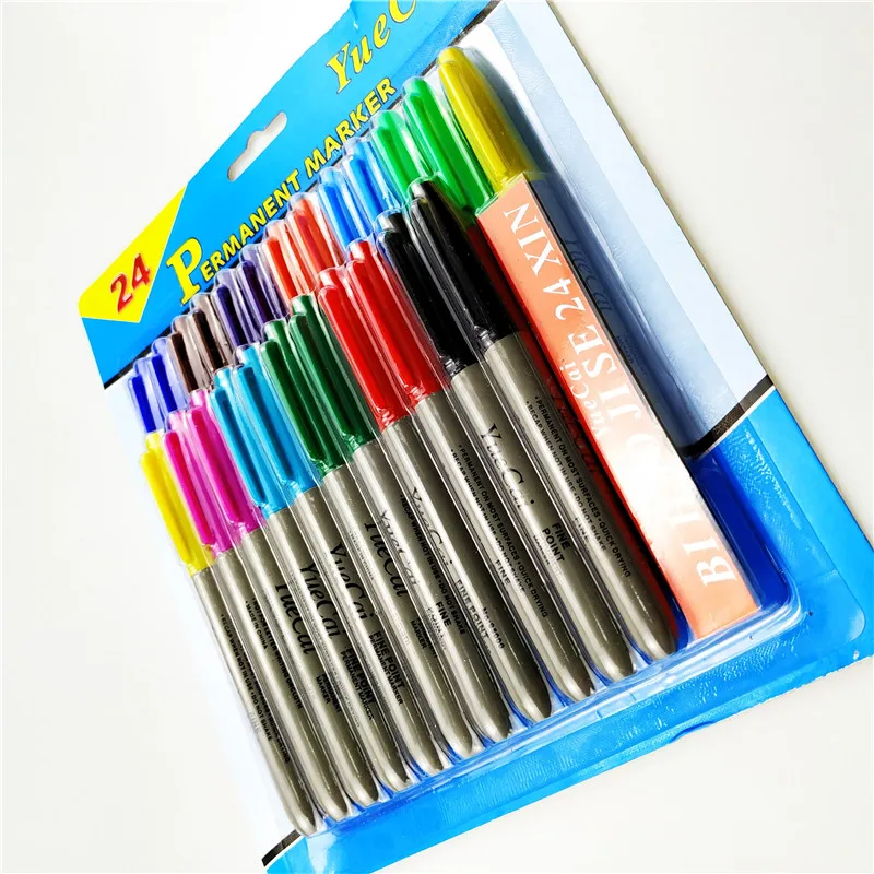 OEM 12 / 24 цвета офисного стиля блистер упаковка Перманентная маркерная ручка комплект