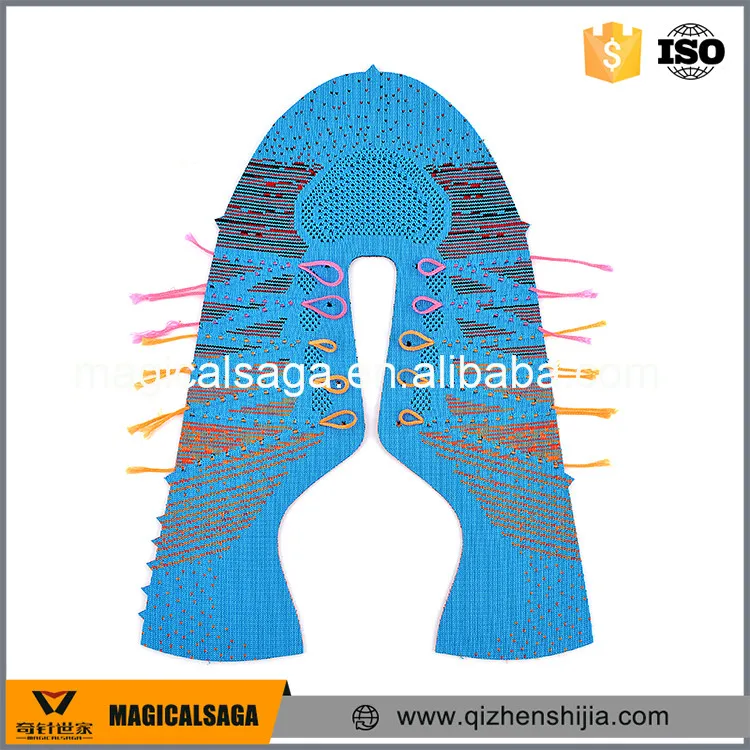 Blue semi finished vamp design sport knit woven shoe upper with shoe lace