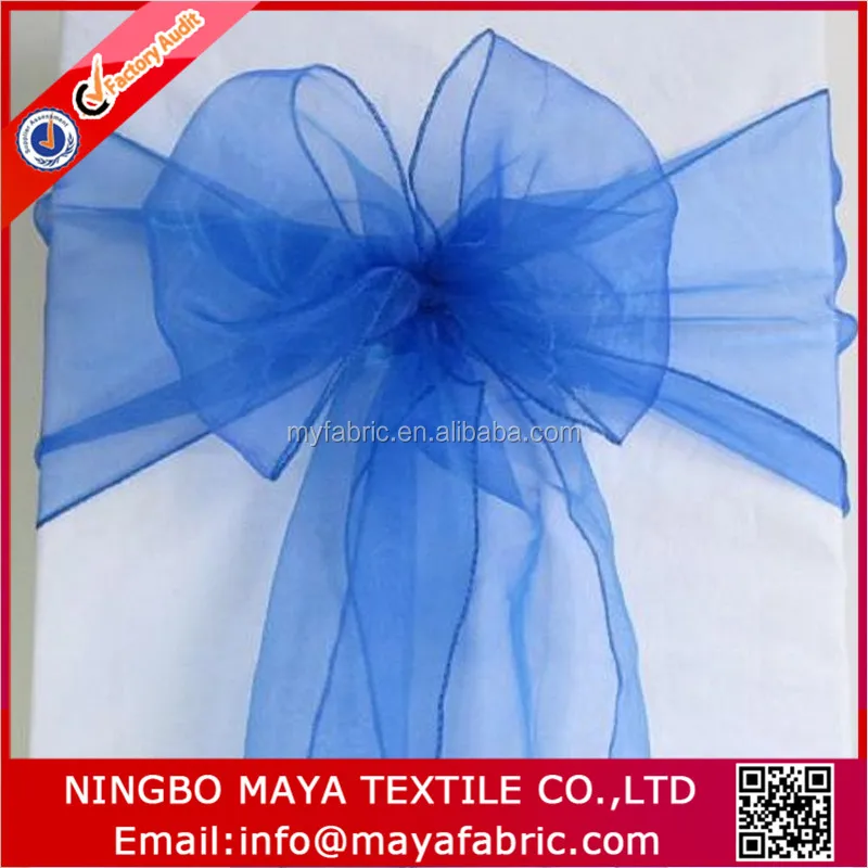 Factory supply colored organza chair sashes plain dyed organza fabric for banquet wedding Party Decoration Bow, home and hotel