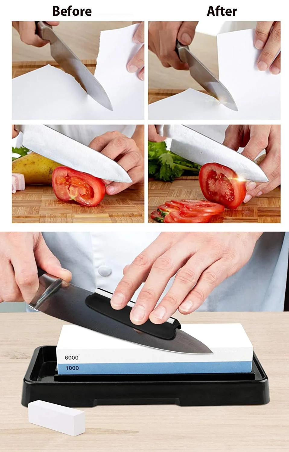 Натуральный точильный камень для ножей 1000 6000 с бамбуковой основой и направляющими для ножей