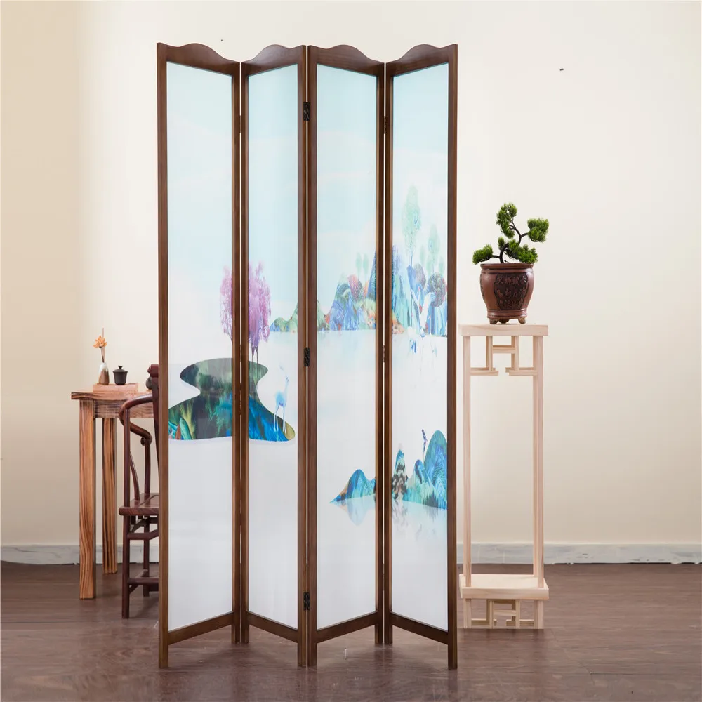 Solid Chinese Wooden Home Decor Indoor Folding Wood Privacy Screen Room Divider