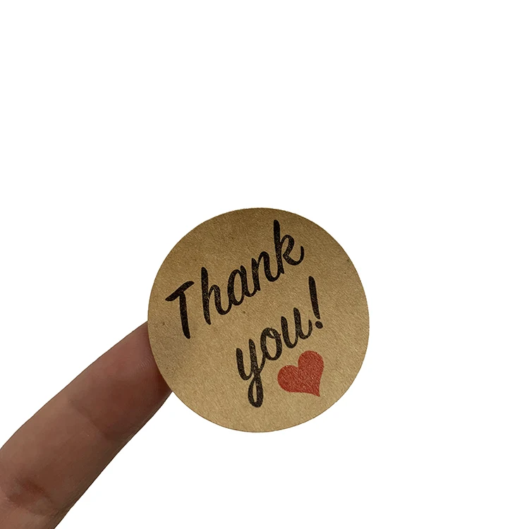 Wholesale Custom Design Adhesive Label Round Kraft Paper Circle Thank You Sticker