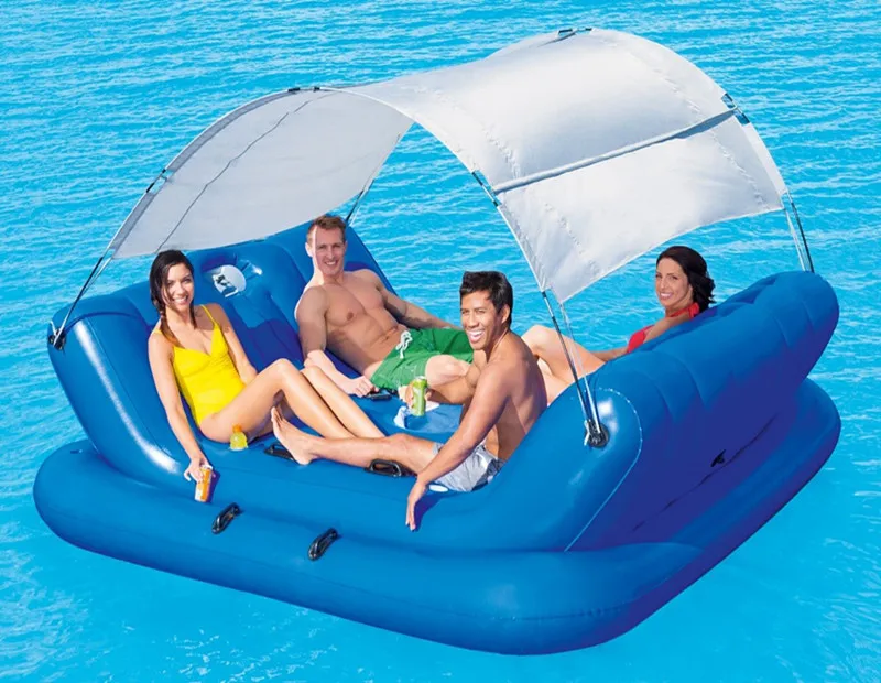 New product Bestway 43134 inflatable 4 person lounge mattress pool float with sun shade