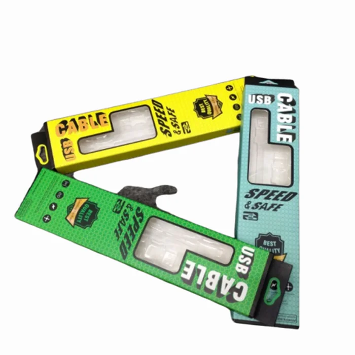 custom Wholesale Hanger Tuck End Custom Micro USB Cable Retail Packaging USB Data Cable Charger Packing Box With Hanging Window
