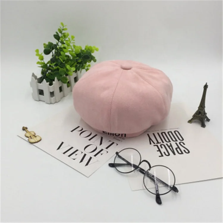 
2019 Winter New Italian Fashion Cheap Man And Women Woollen Embroidery Beret Octagonal Hats 