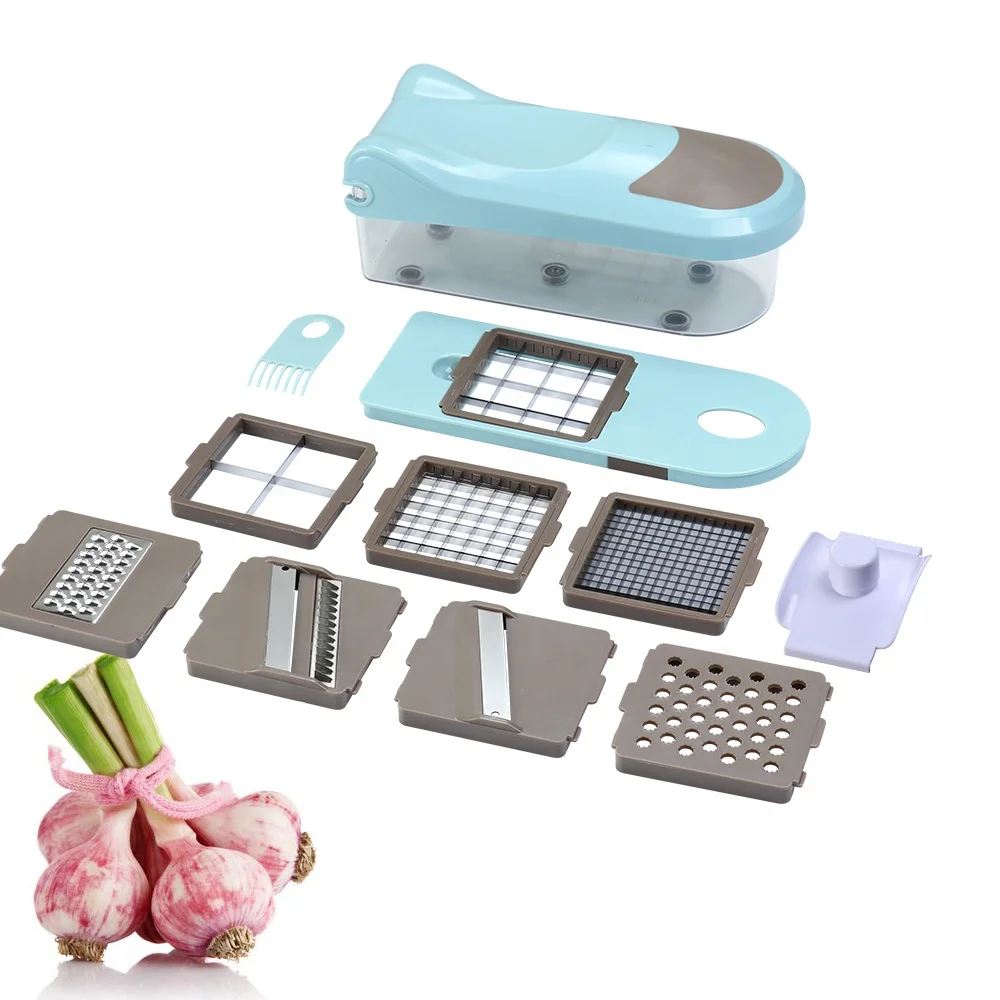 Manual Easy Food Dicer Kitchen Mandolin Slicer with 8 Blades