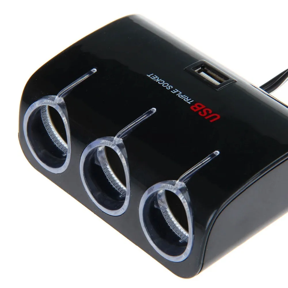 3way Автомобильного Прикуривателя Адаптер Питания с 1 USB штекер зарядного устройства