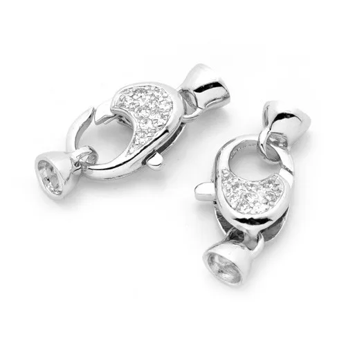 CZ Stone Silver Lobster Clasps For Leather Cord