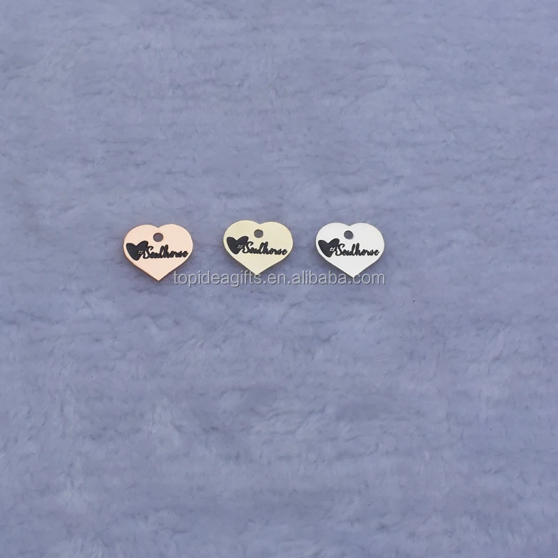 Fashion customized Silver Gold Rose Gold Metal Heart Jewelry Tags With Custom Logo Engraved Factory Price