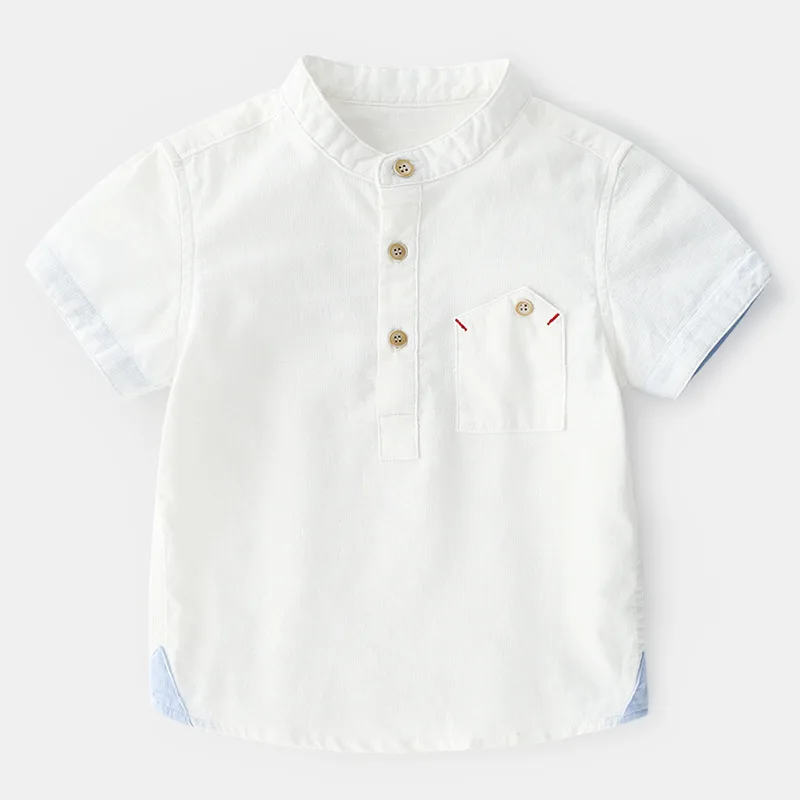 Летняя футболка для мальчиков Детские топы Однотонная рубашка с коротким рукавом