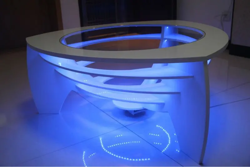 
LED light triangle acrylic solid surface coffee table for home coffee shop office 