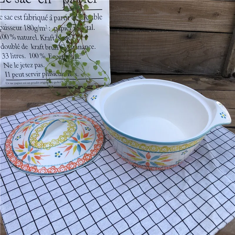 
wholesale beautiful pattern soup tureen with two handle 