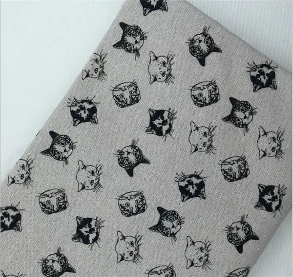
little cat printed linen cotton cloth linen blended handmade DIY fabric for decorative cloth/curtains/cushion 