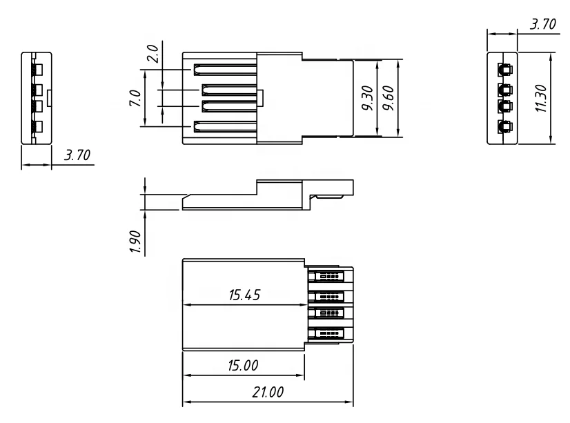 
USB connector male plug type A solder 